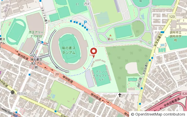 Map around Ajinomoto Stadium (OpenStreetMap)