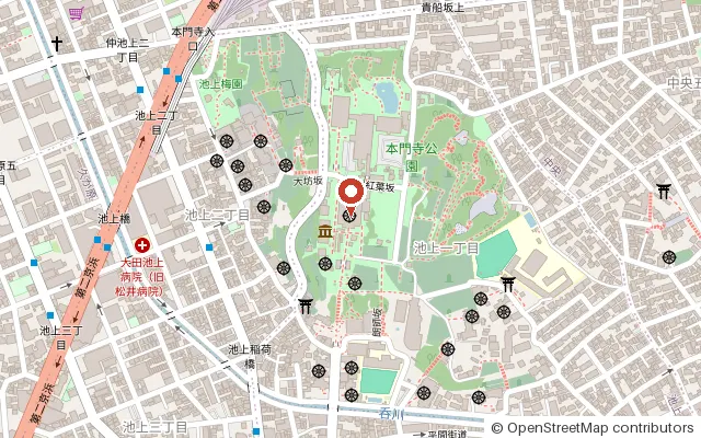 Map around Ikegami Honmonji Temple (OpenStreetMap)