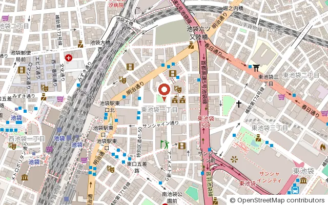 中池袋公園の周辺の地図（OpenStreetMap）
