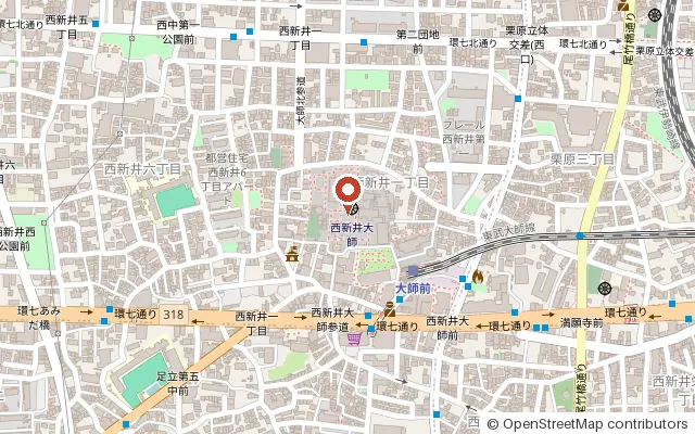 Map around Nishiarai Daishi Temple (OpenStreetMap)