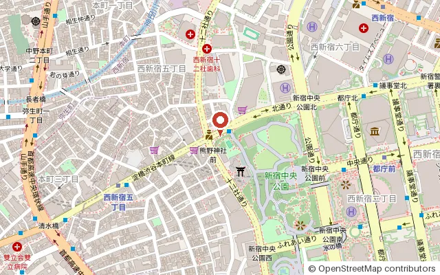 Map around Shinjuku Central Park (OpenStreetMap)
