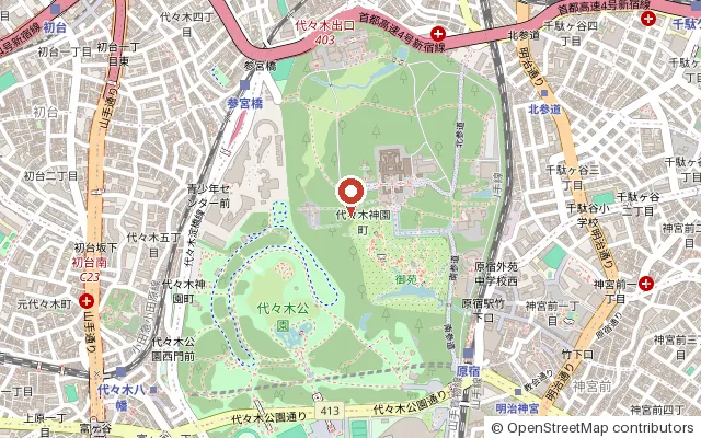 Map around Yoyogi Park (OpenStreetMap)